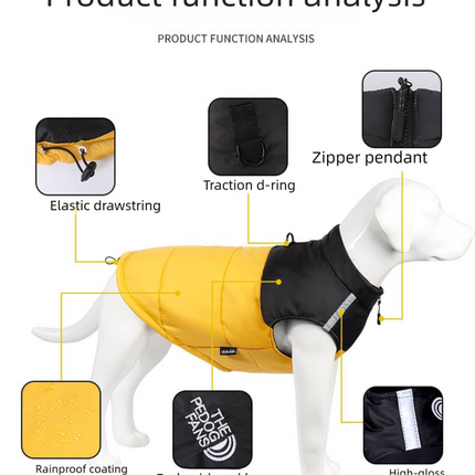 Pnik  M  Size  Dog Clothing — Warm, Thickened Cotton Jacket for Autumn & Winter; Waterproof Pet Vest — Reflective Safety Design, Leash-Compatible