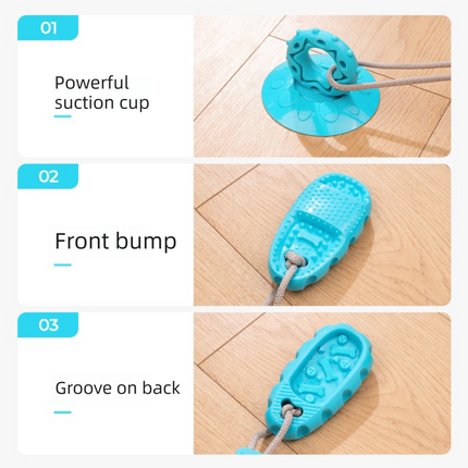 Blue Slipper-Style Dog Toy — Suction Cup Design: Durable, Chew-Resistant Teether for Mental Stimulation, Independent Play, and Energy Expenditure — Pet Dog Chewing Toy