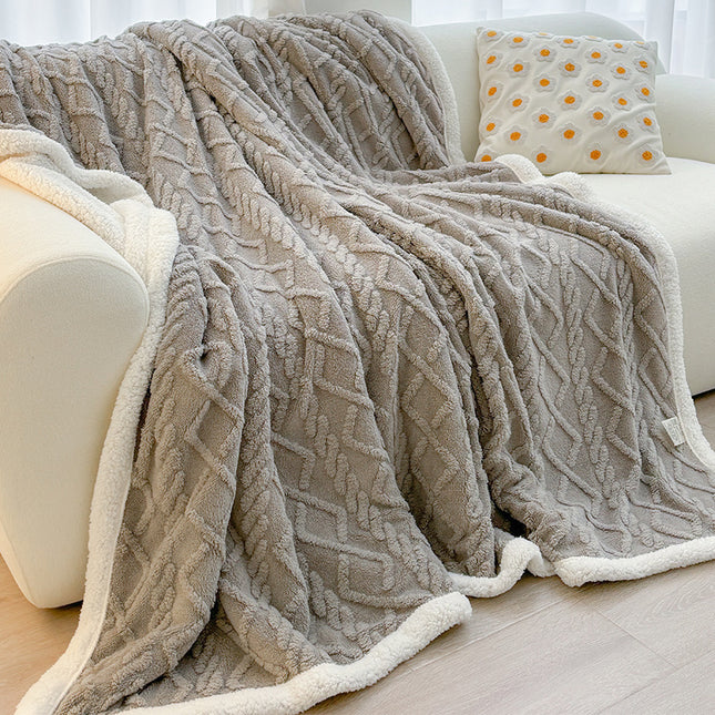 Grey 180 200cm Double Blanket Taffeta Fleece Blanket Thick Winter Quilt Lambswool Coral Fleece