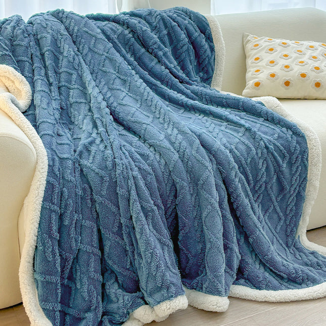 Blue 180 200cm Double Blanket Taffeta Fleece Blanket Thick Winter Quilt Lambswool Coral Fleece