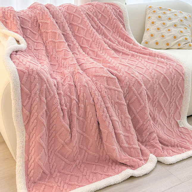 Pink 180 200cm Double Blanket Taffeta Fleece Blanket Thick Winter Quilt Lambswool Coral Fleece