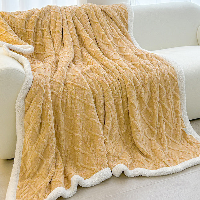 Yellow 180 200cm Double Blanket Taffeta Fleece Blanket Thick Winter Quilt Lambswool Coral Fleece