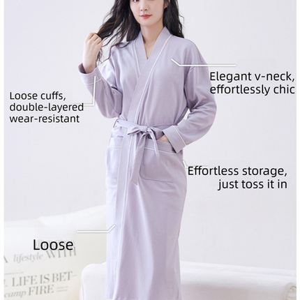 Purple  L size Women's Cotton Robe — Autumn/Winter Bathrobe & Morning Gown | Long Sleeve, Mid-Length, Plus Size | Loose, Comfortable, and Machine Washable | Suitable for All Seasons