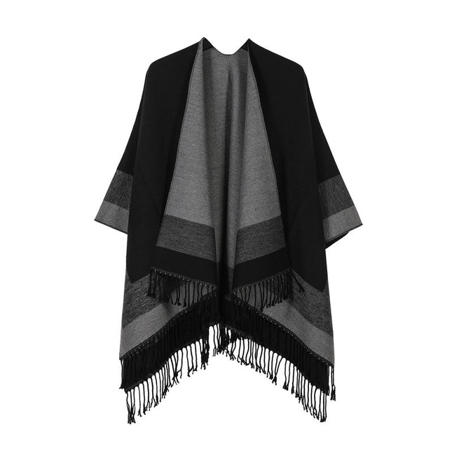 Black elegant women's tassel cape shawl scarf multi-functional all-in-one warm and comfortable