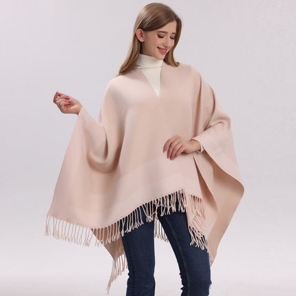 Black elegant women's tassel cape shawl scarf, multi-functional all-in-one warm and comfortable winter shawl scarf, convenient for home, travel, and office wear, stylish and beautiful with tassels.