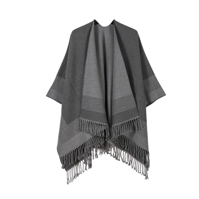 Grey elegant women's tassel cape shawl scarf multi-functional all-in-one warm and comfortable