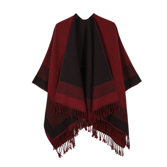 Red elegant women's tassel cape shawl scarf multi-functional all-in-one warm and comfortable winter