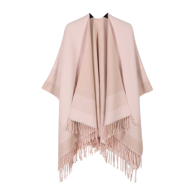 Pink elegant women's tassel cape shawl scarf multi-functional all-in-one warm and comfortable