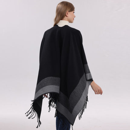 Pink elegant women's tassel cape shawl scarf, multi-functional all-in-one warm and comfortable winter shawl scarf, convenient for home, travel, and office wear, stylish and beautiful with tassels.