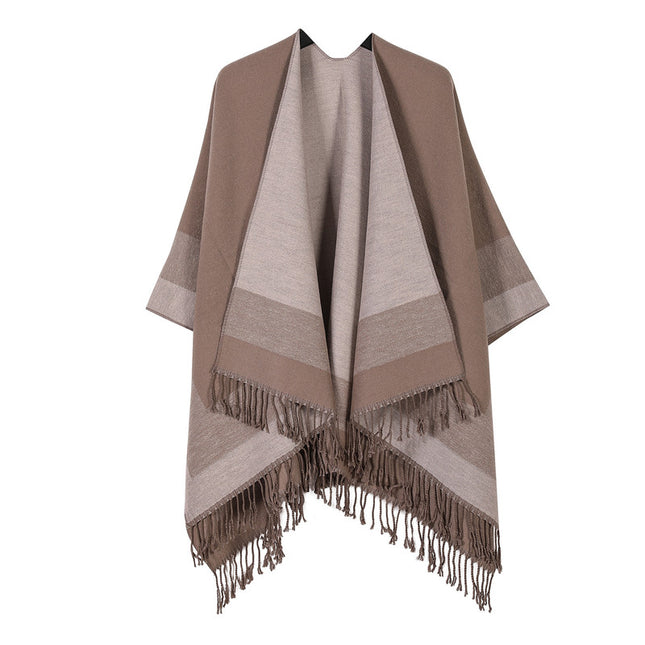 Khaki elegant women's tassel cape shawl scarf multi-functional all-in-one warm and comfortable