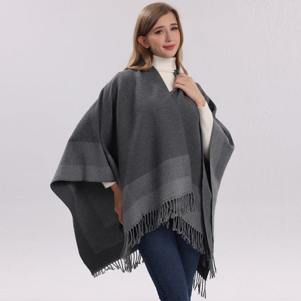 Khaki elegant women's tassel cape shawl scarf, multi-functional all-in-one warm and comfortable winter shawl scarf, convenient for home, travel, and office wear, stylish and beautiful with tassels.
