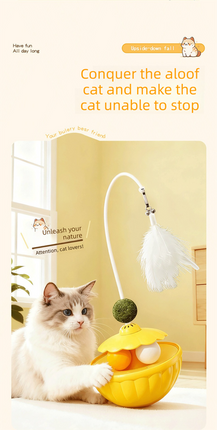 Green 2Pcs Interactive Cat Wobble Toy Set - Dual Ball Turntable & Feeder with Feather Teaser and Catnip Ball - PP Plastic for Kitten Self-Entertainment