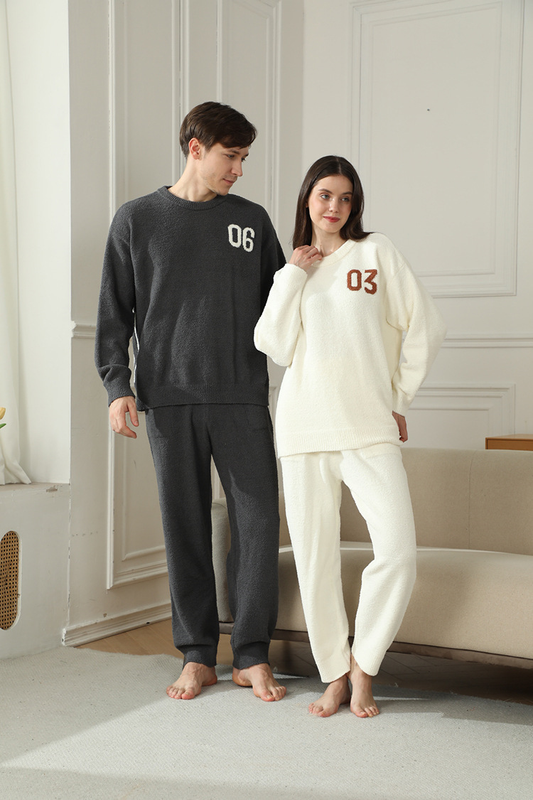 White Women's Warm & Cozy Semi-Flannel Couple's Pajamas Knitted Digital Pattern Soft Fleece – product detail