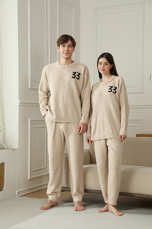 Khaki Men's Warm & Cozy Semi-Flannel Couple's Pajamas Knitted Digital Pattern Soft Fleece Fabric