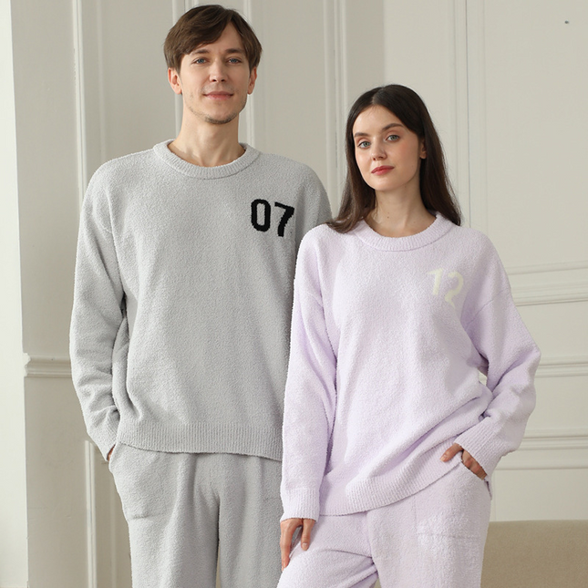 Light Purple Women's Warm & Cozy Semi-Flannel Couple's Pajamas Knitted Digital Pattern Soft – product detail