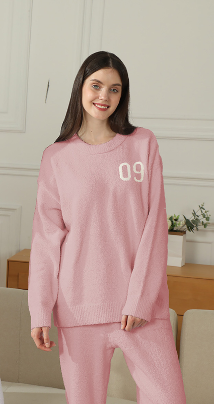 Pink Women's Warm & Cozy Semi-Flannel Couple's Pajamas Knitted Digital Pattern Soft Fleece