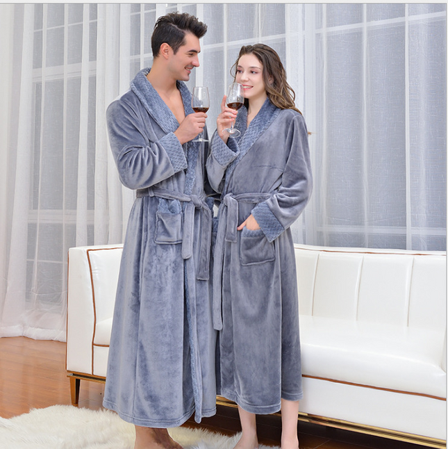 Grey 2XL size Plush Flannel Robe for Couples