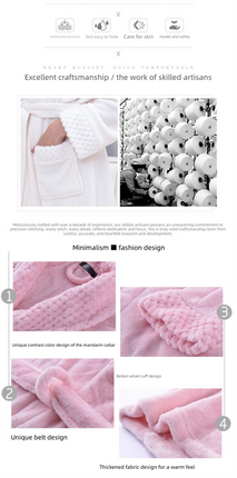 Pink 2XL size Plush Flannel Robe for Couples - Thickened Warm Bathrobe with Shawl Collar, Soft Fleece Material, Unisex Long Style for Winter Home Wear