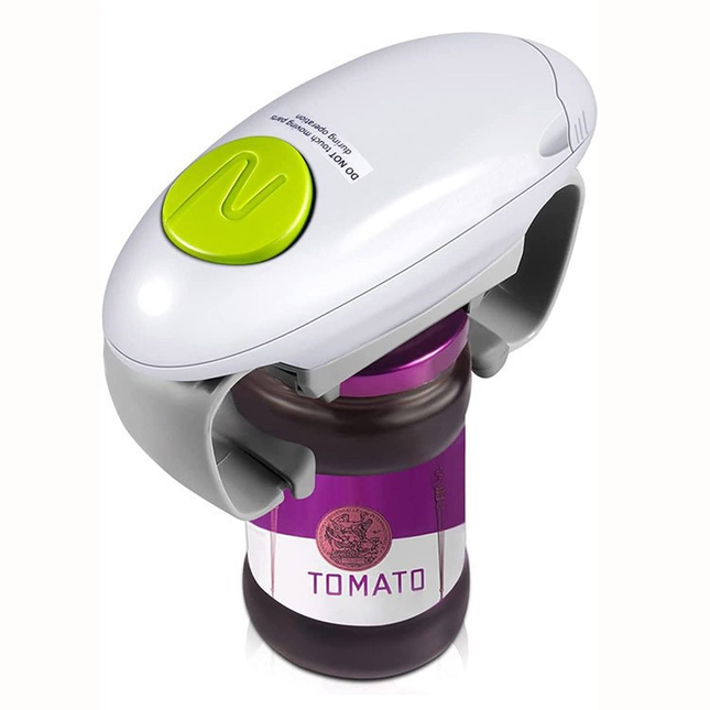 White Upgraded One-Touch Electric Can Opener Dual-Handle Design Automatic Hands-Free Can/Bottle