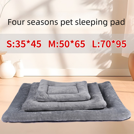 Grey L size Plush Flannel Pet Bed with Removable Sponge - Waterproof, Extra Wide & Thickened, Soft Four Seasons Pet Sleeping Mat for Dogs and Cats