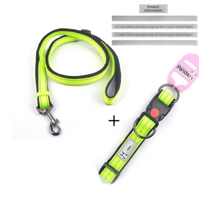 Green L size Vibrant Reflective Dog Collar and Leash Set