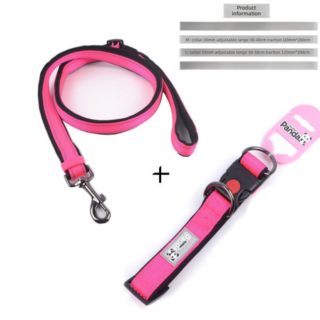 Pink M size Vibrant Reflective Dog Collar and Leash Set