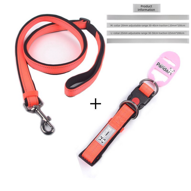 Orange M size Vibrant Reflective Dog Collar and Leash Set