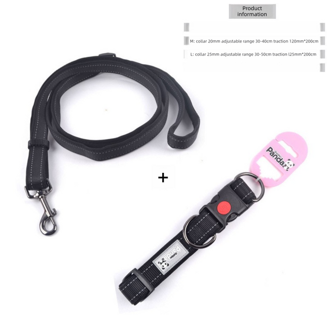 Black M size Vibrant Reflective Dog Collar and Leash Set