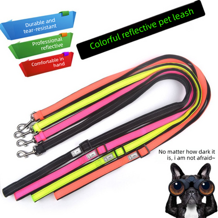 Black M size Vibrant Reflective Dog Collar and Leash Set - Adjustable Nylon Pet Harness with Comfortable Padding