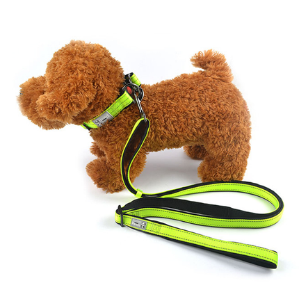 Black L size Vibrant Reflective Dog Collar and Leash Set - Adjustable Nylon Pet Harness with Comfortable Padding