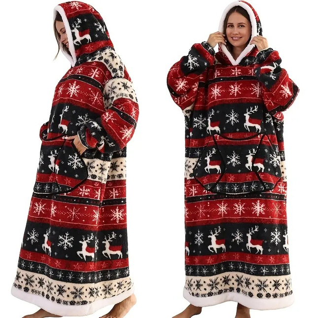 Christmas Plaid Style Oversized Hooded Blanket for V888-ELOSUNG50120