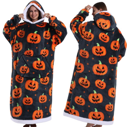 Festive Pumpkin Style Oversized Hooded Blanket for Adults - Ultra Soft & Warm Wearable Fleece Throw with Giant Pocket, Perfect for Winter, Christmas & Valentine's Day