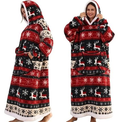 Blue Christmas Edition Oversized Hooded Blanket for Adults - Ultra Soft & Warm Wearable Fleece Throw with Giant Pocket, Perfect for Winter, Christmas & Valentine's Day
