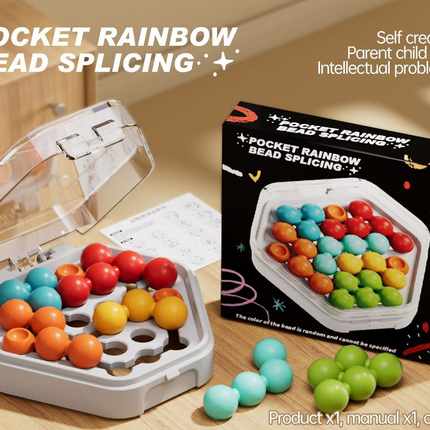 White Hexagonal Pocket Rainbow Bead Puzzle — A Mini Logic Game with Original Levels, an Interactive Educational Toy for Parents