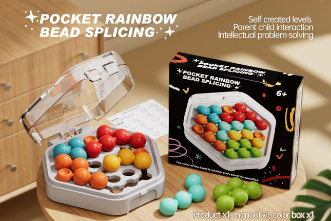 White Hexagonal Pocket Rainbow Bead Puzzle A Mini Logic Game with Original Levels an Interactive