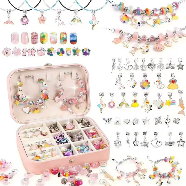 134-Piece Colorful pink Craft Set (Includes Beads Charms and Storage V888-ELOSUNG50156