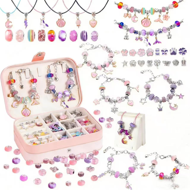 134-Piece Purple pink Craft Set (Includes Beads Charms and Storage Case) -Unicorn DIY Bracelet Kit Creative