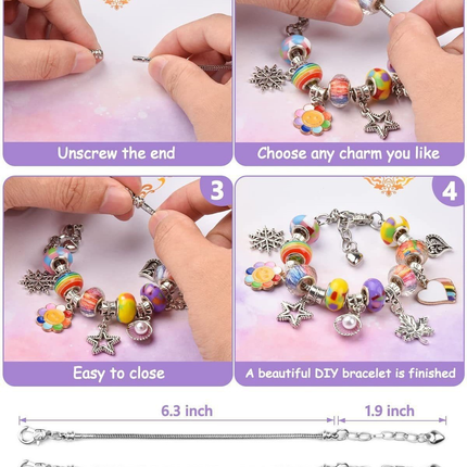 134-Piece Purple pink Craft Set (Includes Beads, Charms, and Storage Case) -Unicorn DIY Bracelet Kit – Creative Jewelry Making Gift for Girls Ages 3+