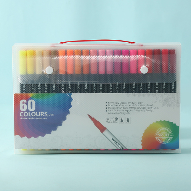 Black 60 COLOURS Dual-Tip Watercolor Marker Set