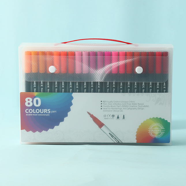 Black 80 COLOURS Dual-Tip Watercolor Marker Set