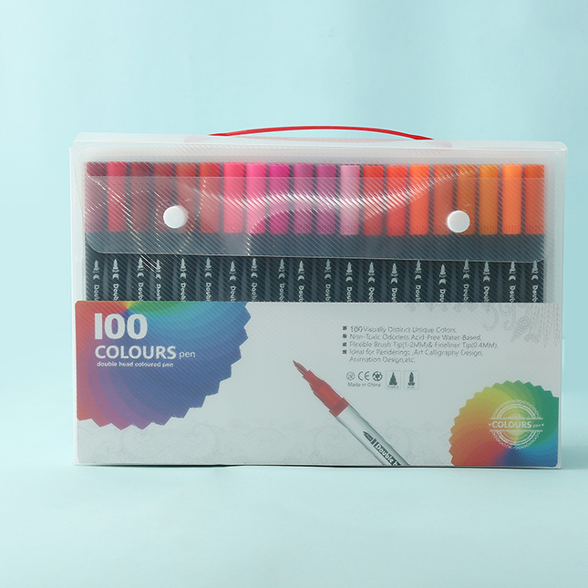 Black 100 COLOURS Dual-Tip Watercolor Marker Set