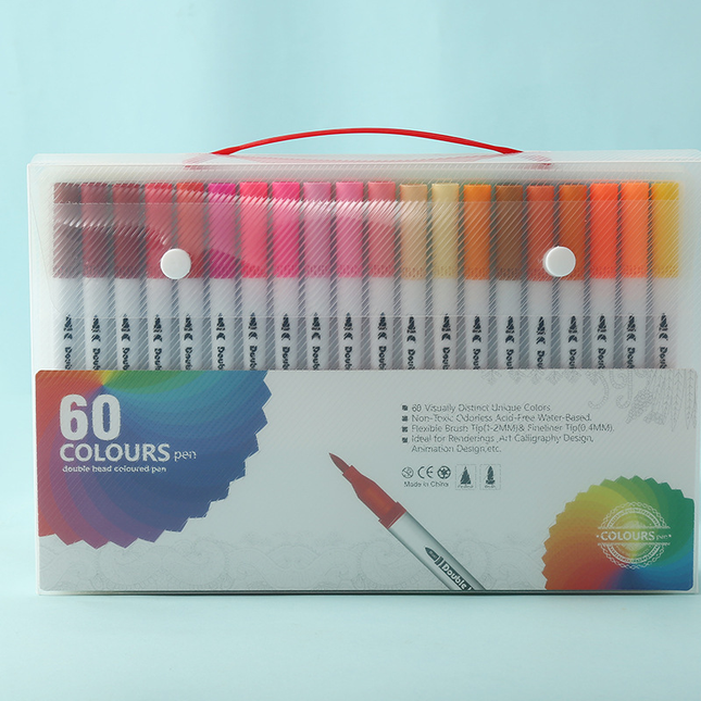 White 60 COLOURS Dual-Tip Watercolor Marker Set