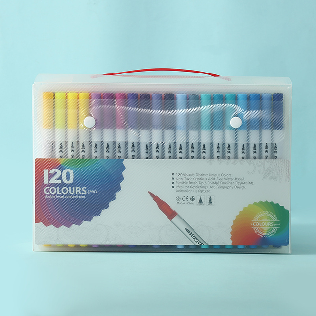 White 120 COLOURS Dual-Tip Watercolor Marker Set