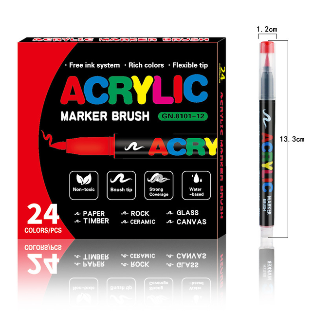 24-Color Liquid Acrylic Paint Markers Soft Brush Tip Art & Painting Supplies Automatic Ink Control