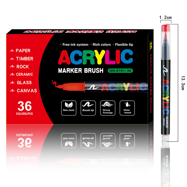 36-Color Liquid Acrylic Paint Markers Soft Brush Tip Art & Painting Supplies Automatic Ink Control