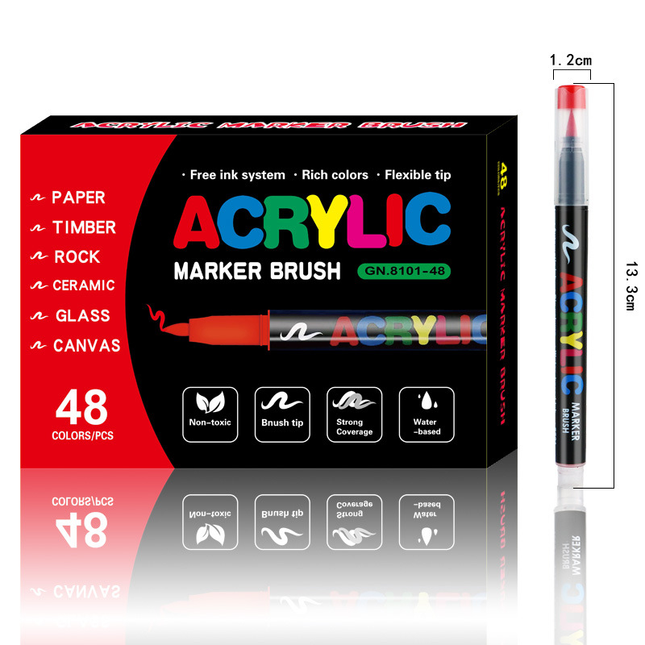 48-Color Liquid Acrylic Paint Markers Soft Brush Tip Art & Painting Supplies Automatic Ink Control