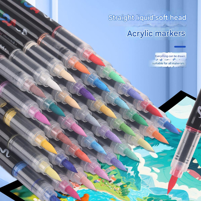48-Color Liquid Acrylic Paint Markers Soft Brush Tip Art & Painting Supplies Automatic Ink Control – product detail