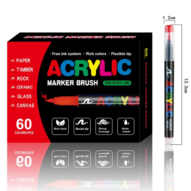60-Color Liquid Acrylic Paint Markers Soft Brush Tip Art & Painting Supplies Automatic Ink Control