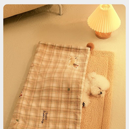 S size 2-Piece Plaid Apple Pet Blanket and Pillow Set - Soft Cotton Plush Sleeping Mat for Dogs and Cats, All-Season Reversible Cushion Bed with Cute Bear Pillow, Machine Washable Pet Bed Accessories