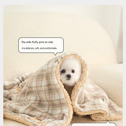 S size 2-Piece Plaid Apple Pet Blanket and Pillow Set - Soft Cotton Plush Sleeping Mat for Dogs and Cats, All-Season Reversible Cushion Bed with Cute Bear Pillow, Machine Washable Pet Bed Accessories